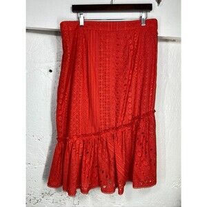 Trina Turk Vallejo Eyelet Knit Embroidered Skirt RED Poppy Size 14 New